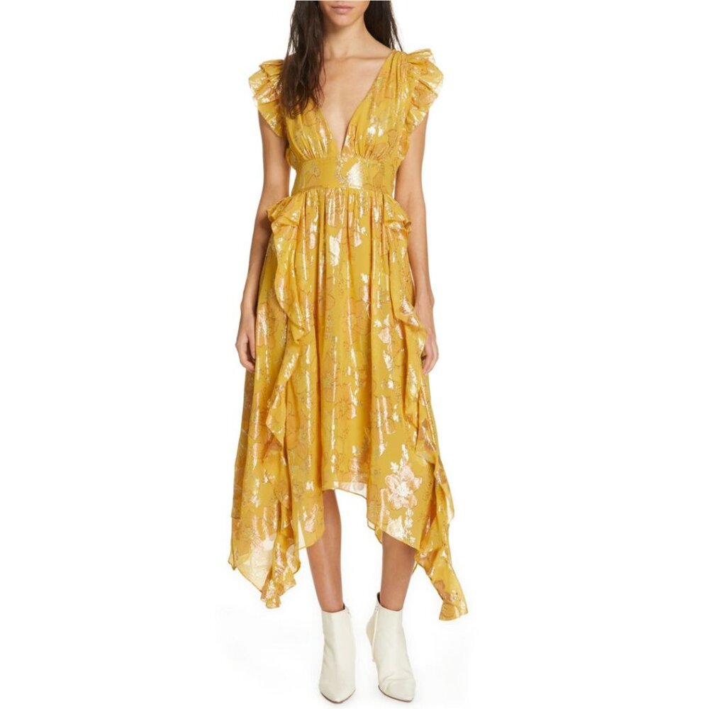 NWOT Ulla Johnson floral metallic Nerissa Midi Dress